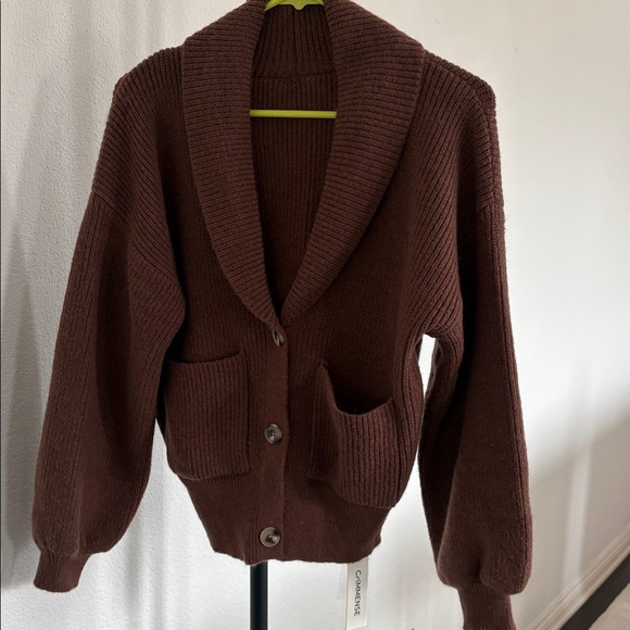 Commense Ribbed Knit Cropped Shawl Collar Cardigan NWT Size S - Picture 9 of 10